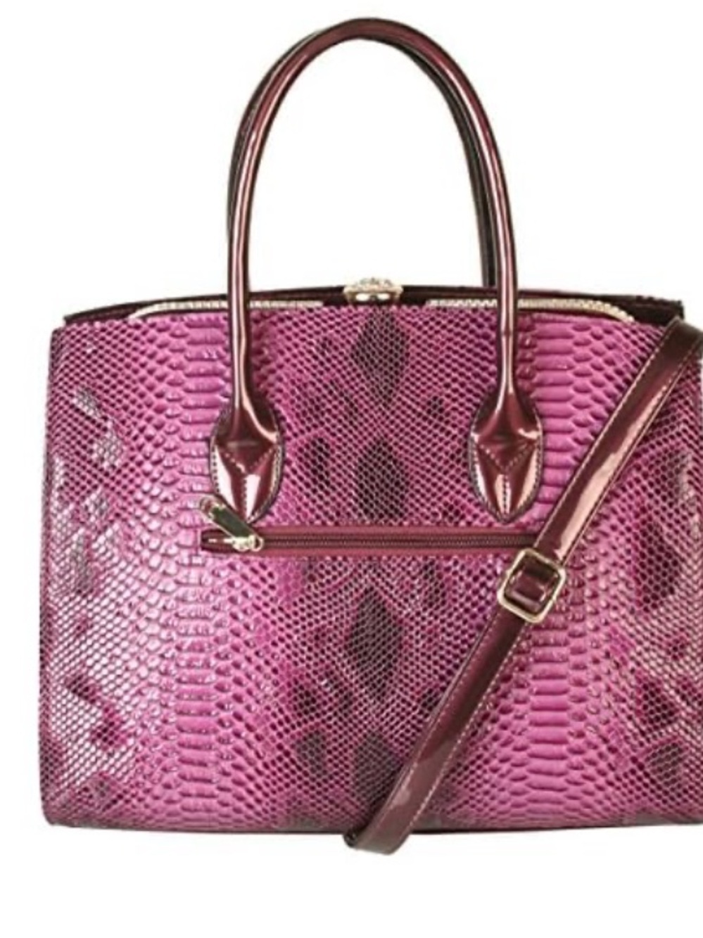 Front Turn-Lock Faux Python Kiss-Lock structured Satchel Bag - Picture 5 of 7
